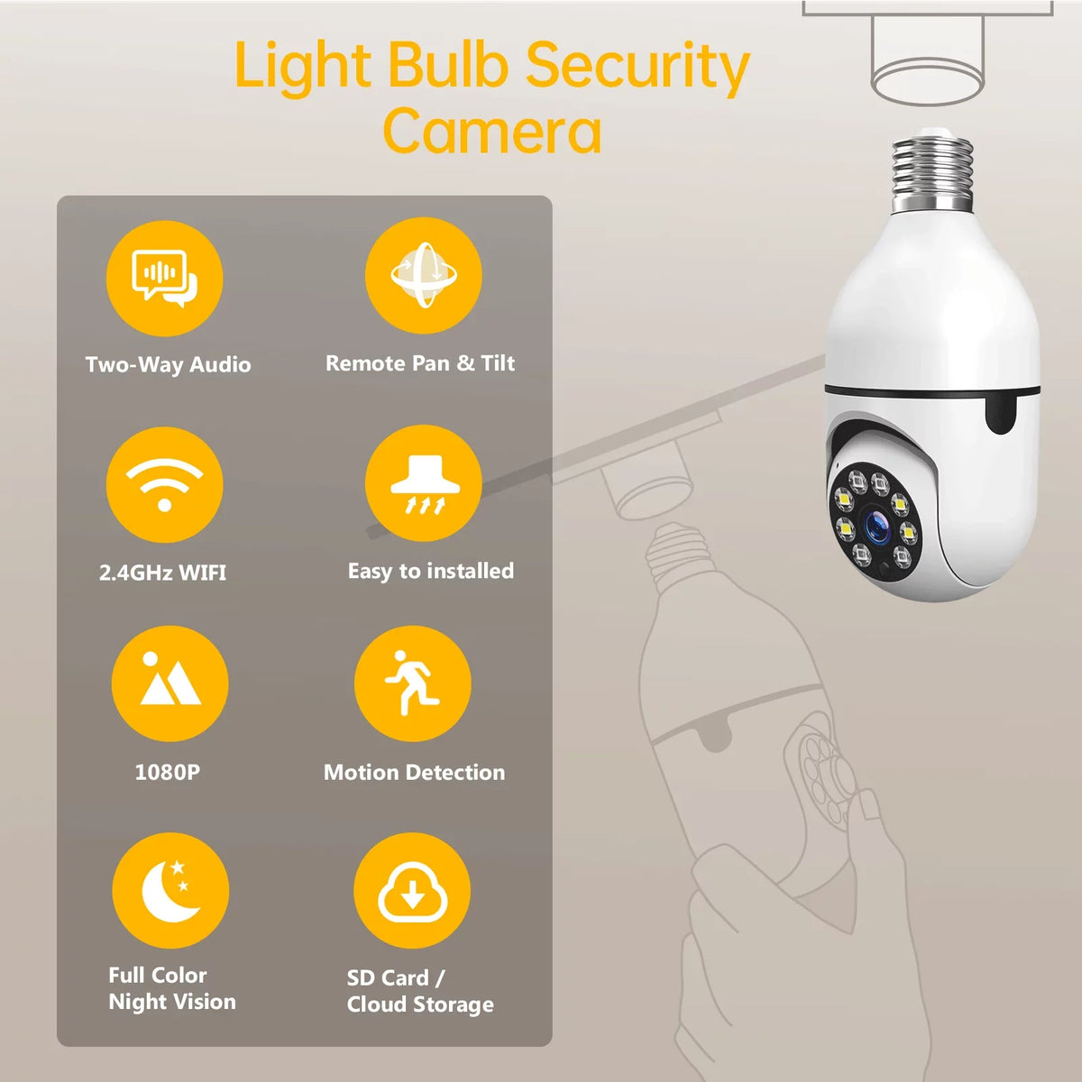 Camera Light Bulb 360° Wireless Camera Night Wifi TOGUARD Dome 1080P 2.4G Security Detection Color (2PCS) Remote IP Outdoor, Access 2-Way Vision Motion E27 Audio with Camera