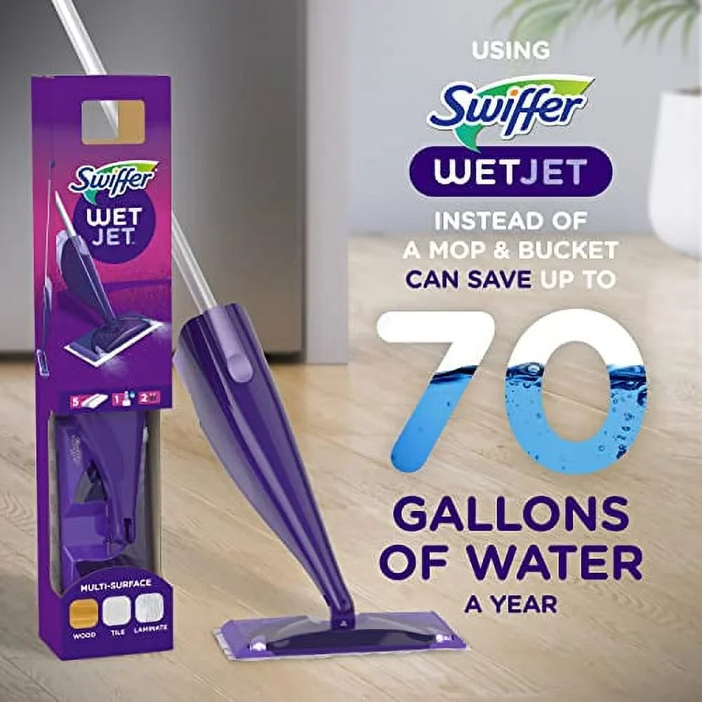 Cleaner and 10 Hardwood Mop, Power Mop Spray WetJet Floor Swiffer Starter 1 Batteries Includes: Kit, Solution, Cleaning Pads,