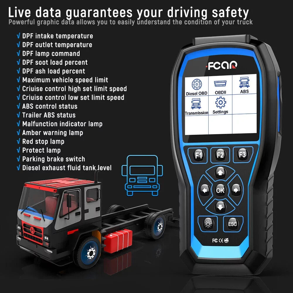FCAR F507 Code Diesel Mack Truck Heavy Duty Tool Volvo ABS OBD2 Scanner Heavy Reader All fit Transmission Freightliner System All System for Scanner Scan