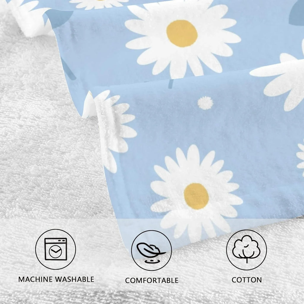 Wellsay Towel- Washcloths, Cotton Highly Hand Flower Pack Daisy Quick-Dry 2 Absorbent Set of Bath Blue Towel Face