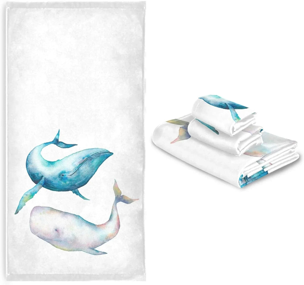 for Whale Absorbent Life Hand GZHJMY 3-Piece Ocean Soft Humpback Bath Quick Bath Sea Marine Towel Towel, 1 Set,Watercolor 1 Washcloth, Drying Bathroom 1 Blue Towel Whale Sets, Bowhead Towel, Towels