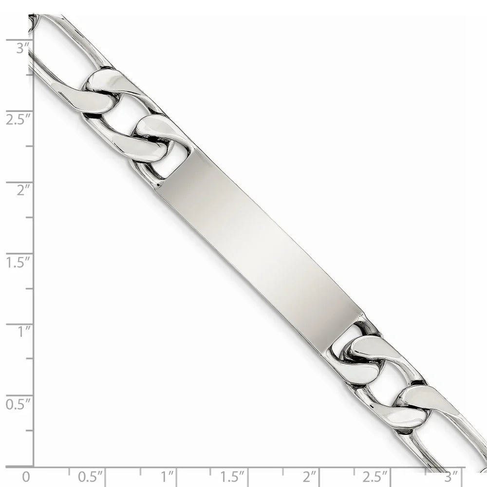 Men's mm 12 8.5 Engraveable Polished ID Sterling Figaro in Link Silver Bracelet