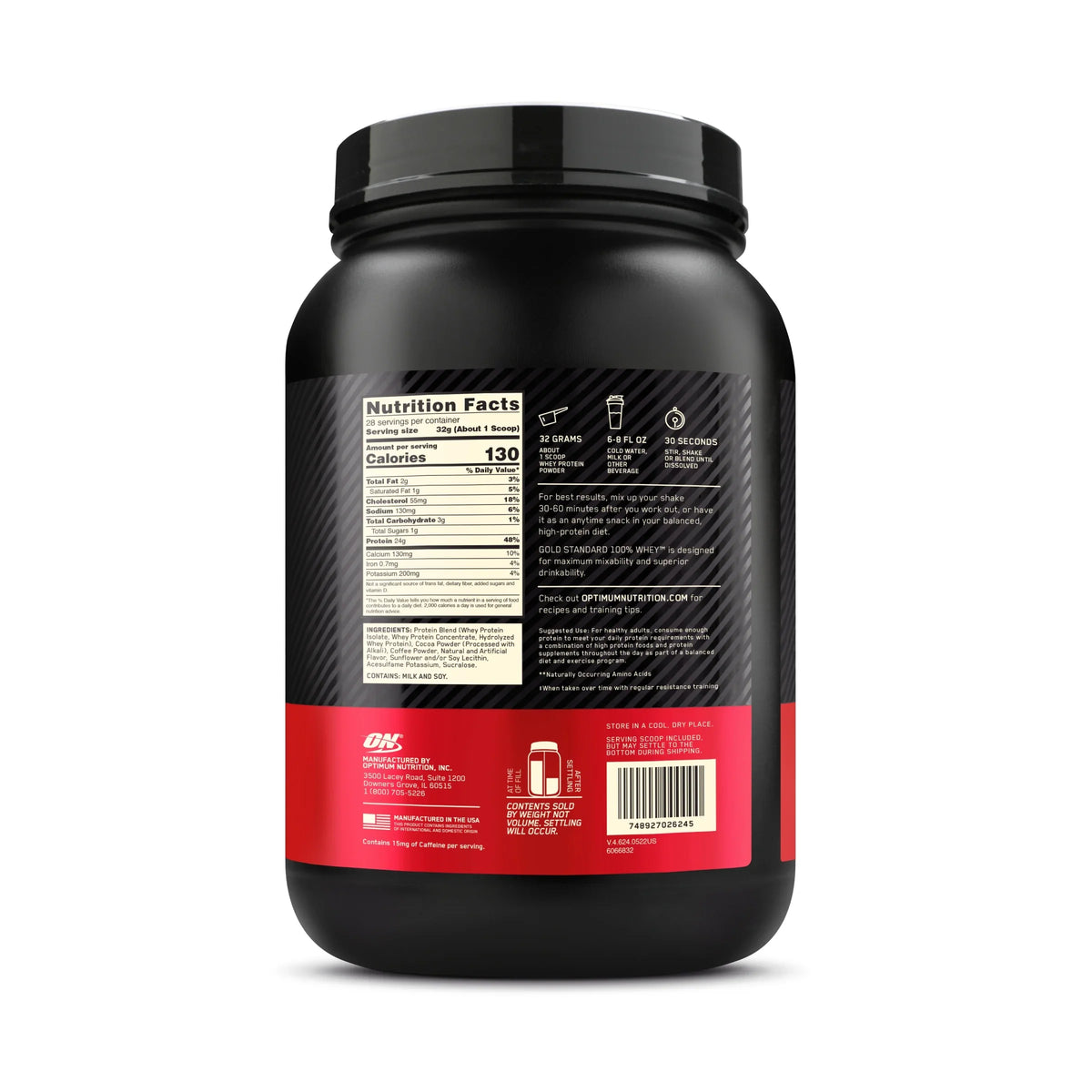 28 Servings Whey Gold 2 Standard Cappuccino, Powder, Optimum lb, Nutrition, 100% Mocha Protein