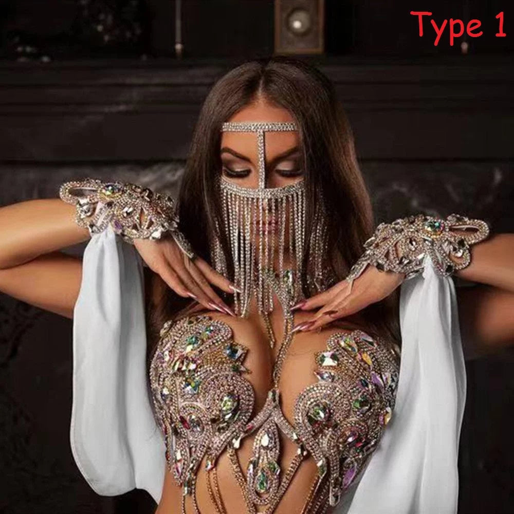 Mask Accessories Rhinestone Crystal Tussle Face Women Jewelry Halloween