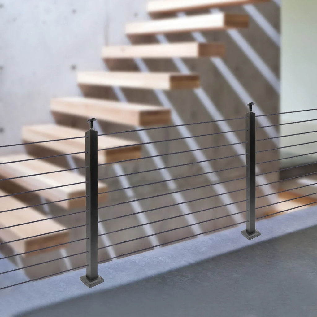 Concrete Level Deck Level Square Post Wood Cable Cable Railing Stainless Two System Railing Steel Fence Sides 36''x2''x2'' Post Pre-Drilled for