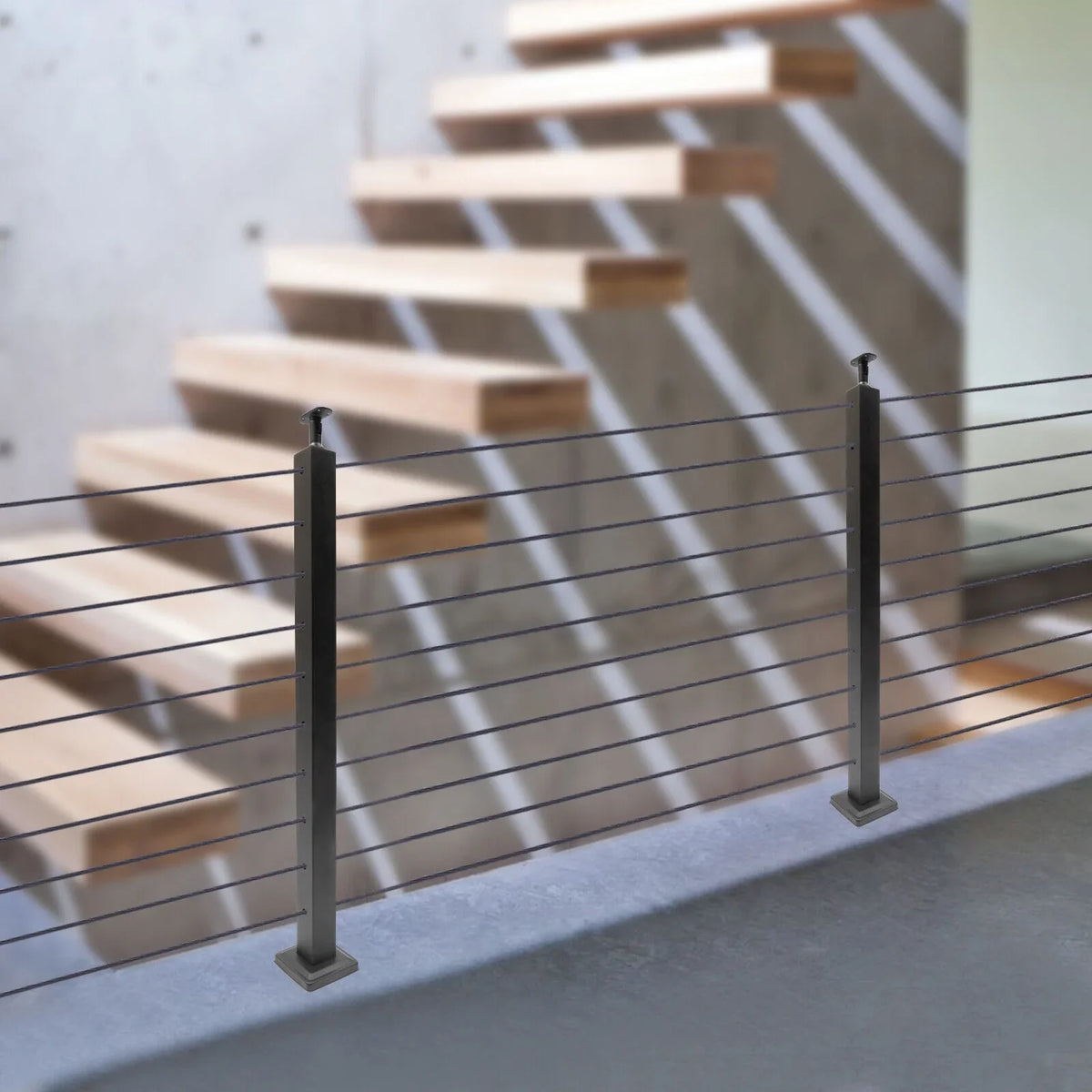Concrete Level Deck Level Square Post Wood Cable Cable Railing Stainless Two System Railing Steel Fence Sides 36''x2''x2'' Post Pre-Drilled for
