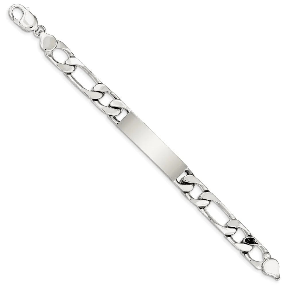 Men's mm 12 8.5 Engraveable Polished ID Sterling Figaro in Link Silver Bracelet