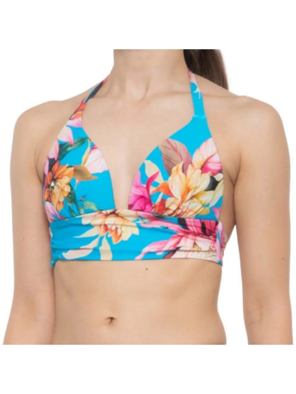 Halter Tie Print Swimsuit Blue Cup Women's Tropical BLANCA Sweetheart LA Top Molded 12 Shirring