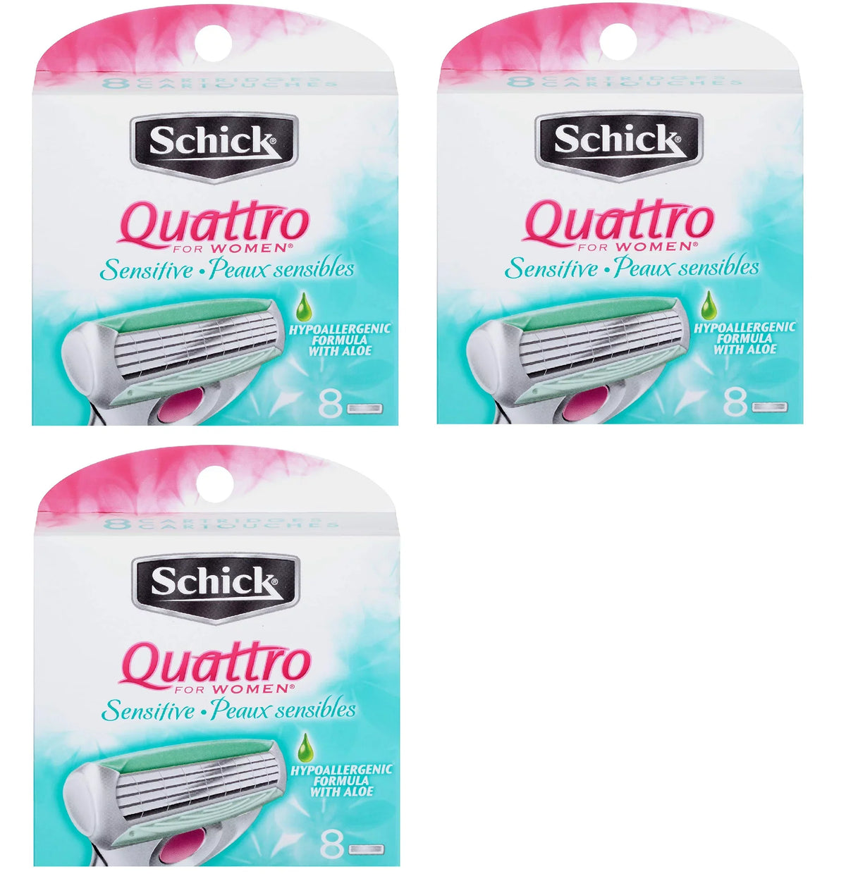 8 Quattro Blade (Pack Count Refill Hypo Allergenic Aloe Sensitive Women of for Cartridges, 3) Schick