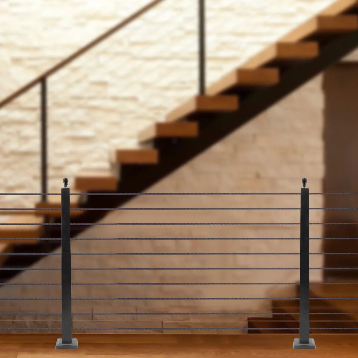 Concrete Level Deck Level Square Post Wood Cable Cable Railing Stainless Two System Railing Steel Fence Sides 36''x2''x2'' Post Pre-Drilled for