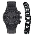 w/Miami - Metal Black Rhinestones Cuban - Bling Mens Iced Watch Big Out - Cuban - Inspired Bracelet Faux Hip Blast Hop Timepiece Diamond Eyes Chrono by on