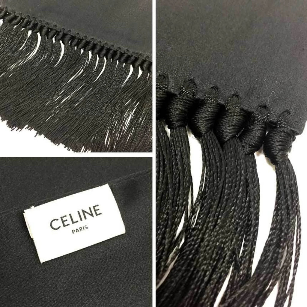 Stole aq9190 CELINE Pre-Owned Silk Black Celine Long Muffler Scarf (Good)