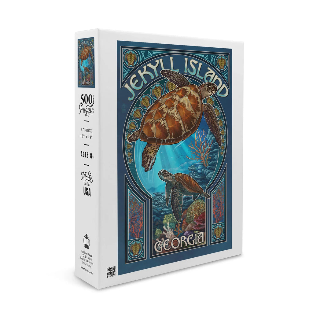 Piece 500 (19x27 Premium Nouveau Puzzle for Art USA) Adults in Jekyll and Sea Turtle Jigsaw Island, Made Family, inches, Georgia,