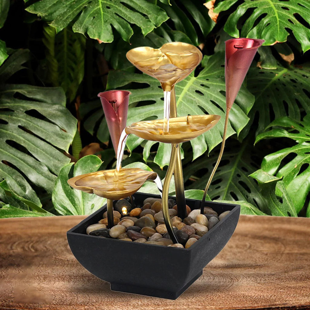 Water Home Farmhouse Decoration Tabletop Fountain Garden with LED Water for Fountain Circular Indoor Waterfall Light Warm Lighted