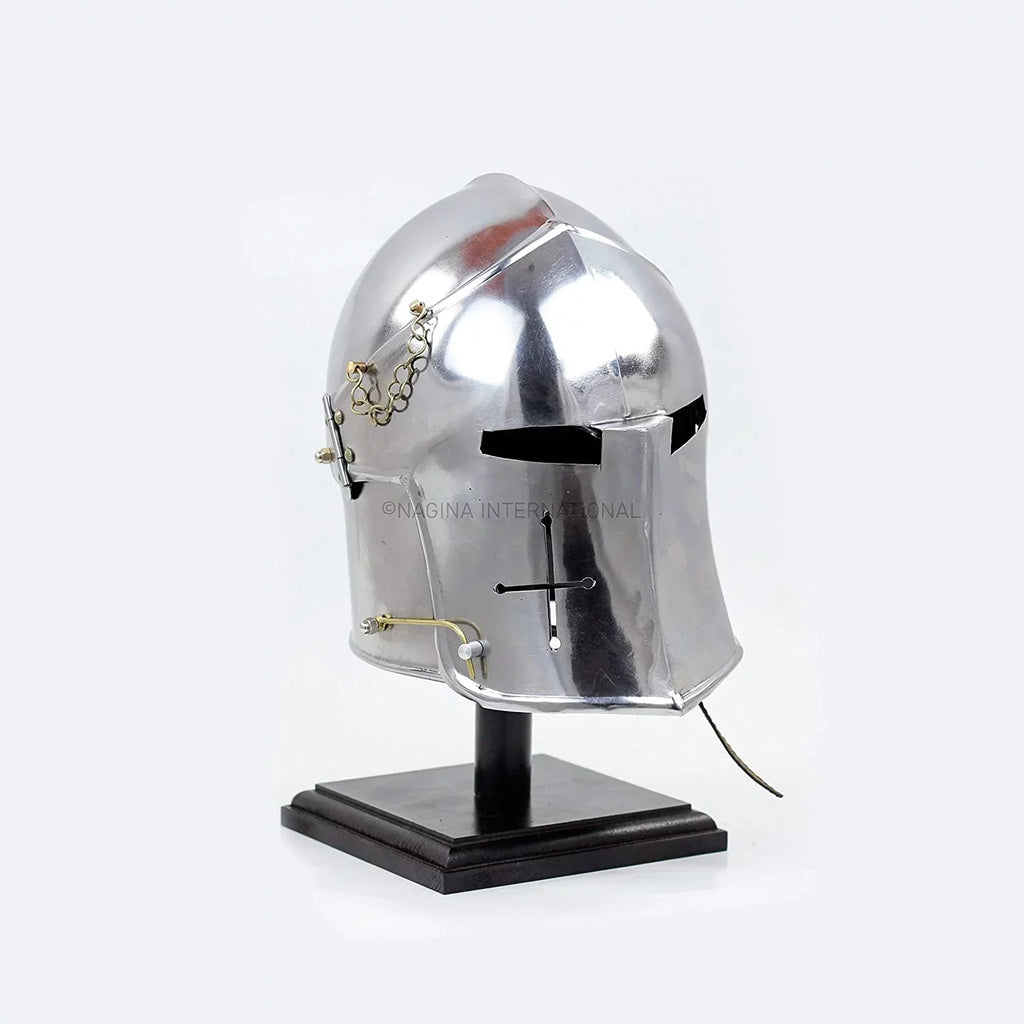 Crusader's Base Barbuta Medieval Costumes Knights Nagina On Props Black Armory For International Templar Wooden Steel Visored Brushed & | Helmet Helm Larpers