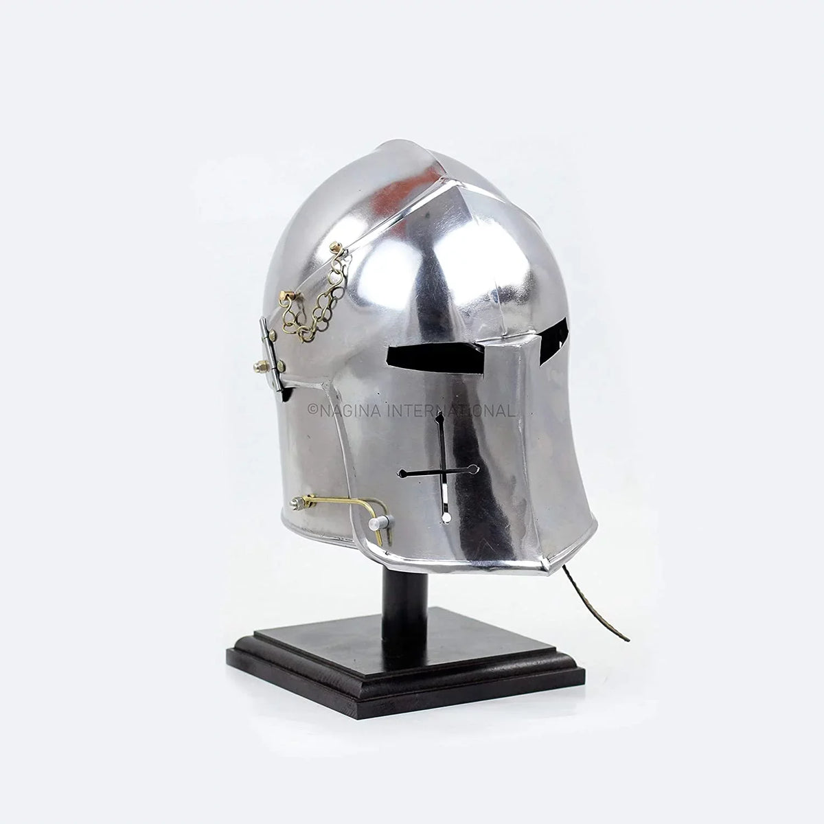 Crusader's Base Barbuta Medieval Costumes Knights Nagina On Props Black Armory For International Templar Wooden Steel Visored Brushed & | Helmet Helm Larpers