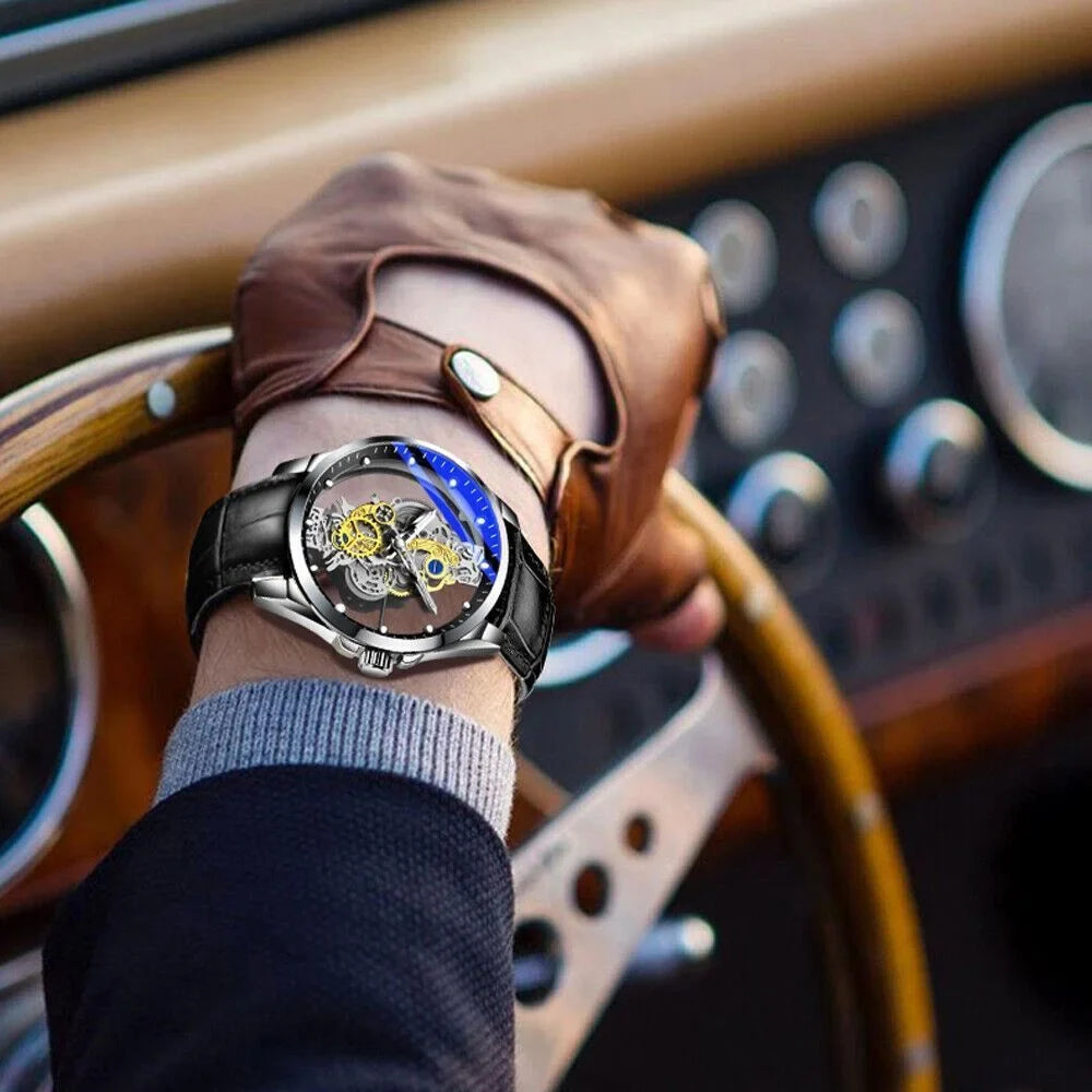 Luxury Quartz Steel Men's Watch Business USA Skeleton Hollow Stainless Automatic