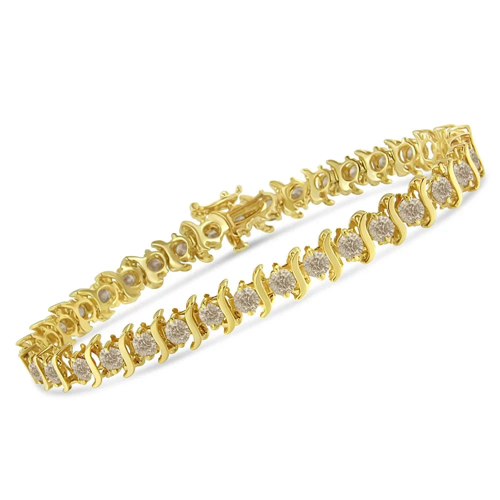 color, (J-K 14K 6.0 Gold-Plated clarity) Sterling - Yellow Classic Diamond "S" 7.5" Silver Round-Cut Bracelet Cttw I1-I2 Link .925