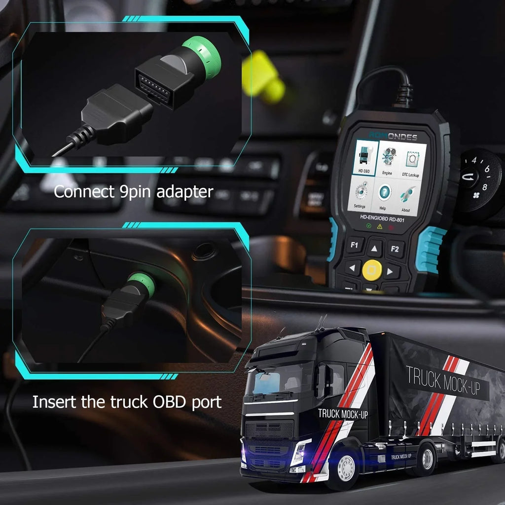 Code Scan Duty DAF Car Scanner Cummins, Tool Scanner Hino, Truck for Diagnostic Man, Engine & Heavy in EOBD , Tool Fuso, Truck Auto 1 2 Romondes Diesel UD OBD2 RD801 Scania, HD Reader Check OBD OBD