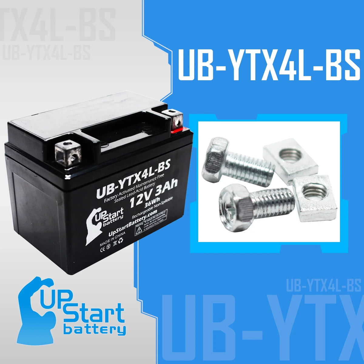 12V, DS90F, 2008 Free, UB-YTX4L-BS - (Can-Am) 2-Pack Maintenance 3Ah, Quest Activated, Battery Replacement ATV DS90, 90CC Bombardier Factory