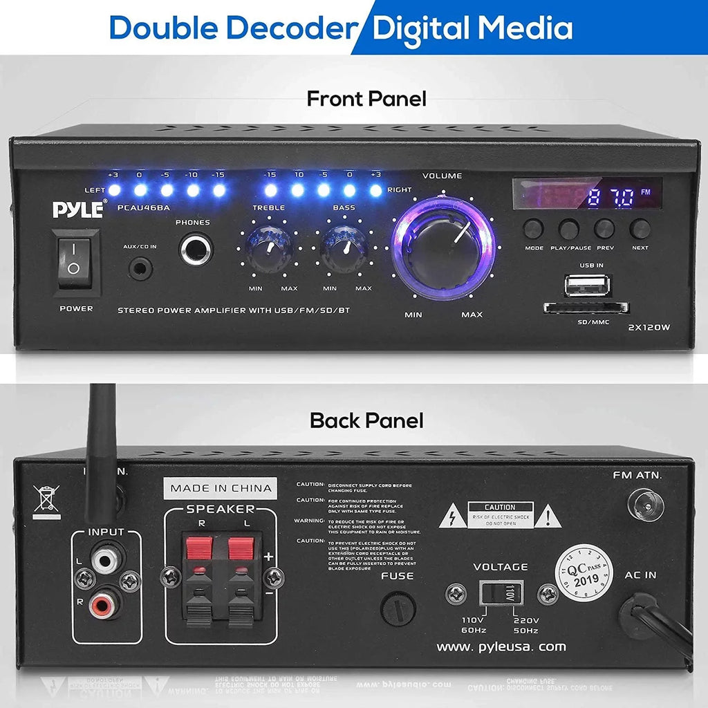 Display System w/ Home Audio Amplifier PCAU46BA Bluetooth LED Pyle Blue