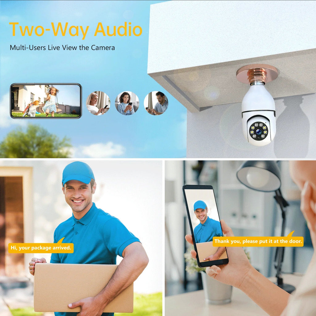 Camera Light Bulb 360° Wireless Camera Night Wifi TOGUARD Dome 1080P 2.4G Security Detection Color (2PCS) Remote IP Outdoor, Access 2-Way Vision Motion E27 Audio with Camera