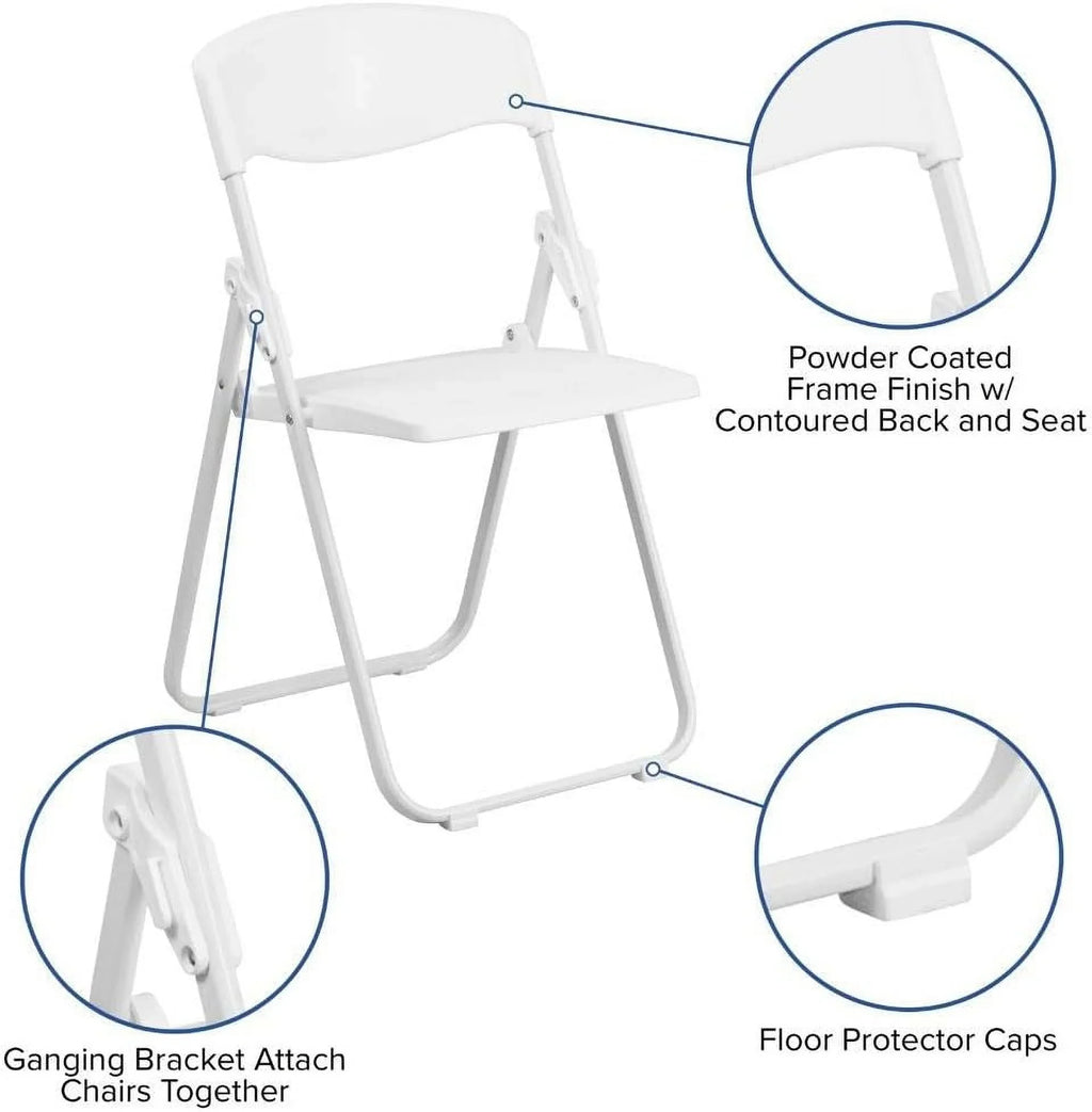 Pack HERCULES Chair 2 Ganging 500 Folding Built-In With Lb. Brackets Plastic Duty Series Capacity Heavy White