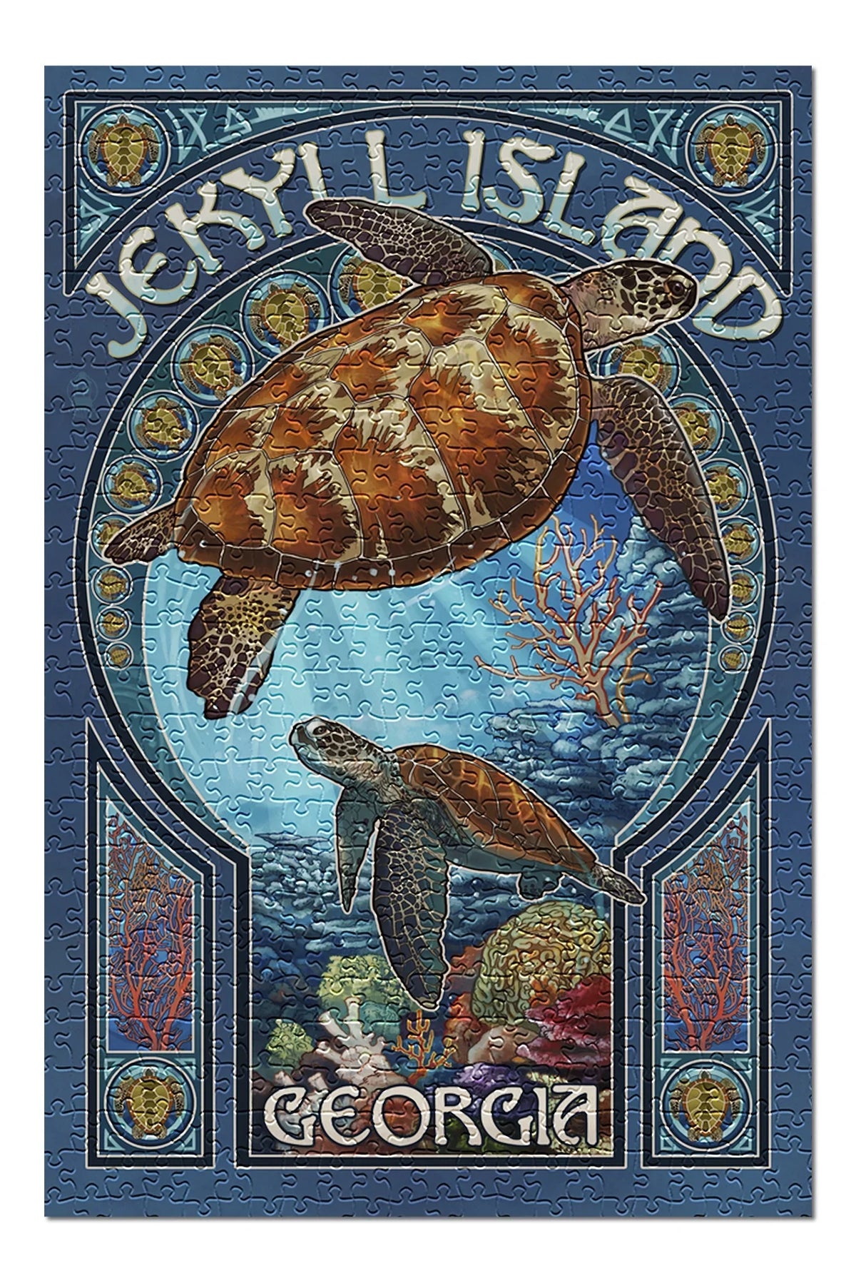 Piece 500 (19x27 Premium Nouveau Puzzle for Art USA) Adults in Jekyll and Sea Turtle Jigsaw Island, Made Family, inches, Georgia,
