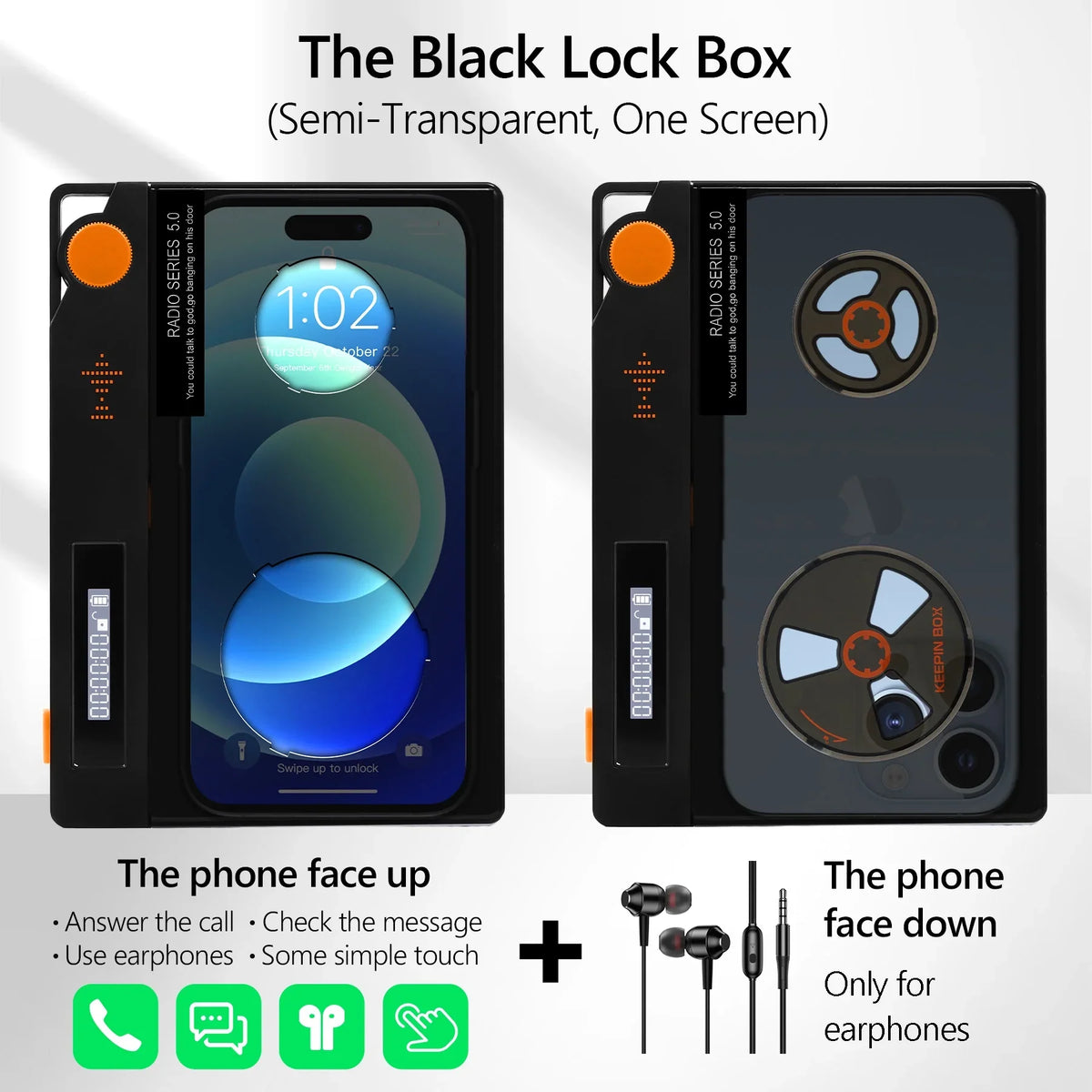 Life for Portable with Black-One Help on Focus to Phone Addiction, 6.7x3.5x0.7, With Real (L Timer, Phone Cell Phone Lock Box Lock Box Timed Prevent Screen) Semi-Transparent Cover,