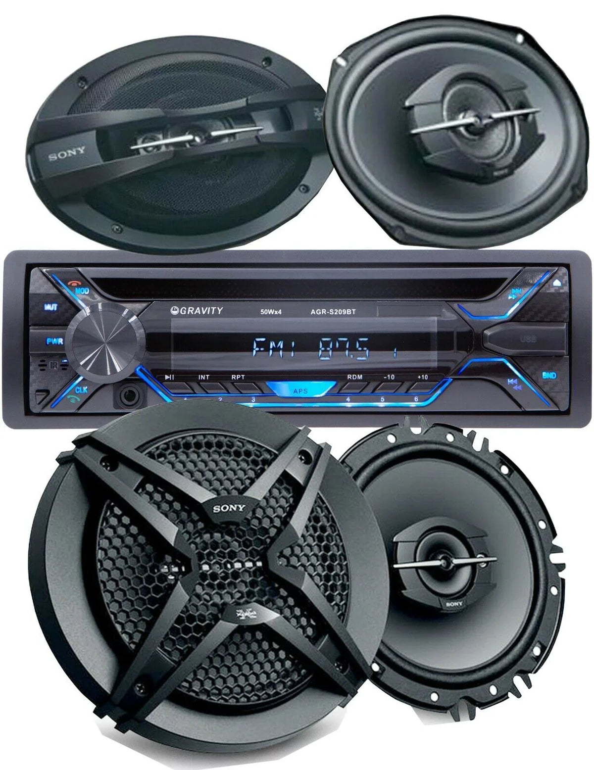 Receiver Speakers Bundle 6"x9" Car SD, USB, CD 2x + Bluetooth SONY Audio + 6.5" 200w w/