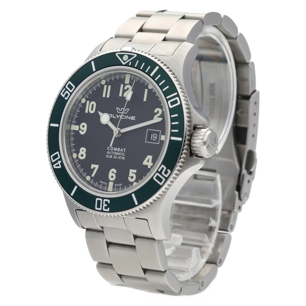 Automatic Watch Men's GL.0253 42mm Glycine Stainless Combat Green Bezel Steel