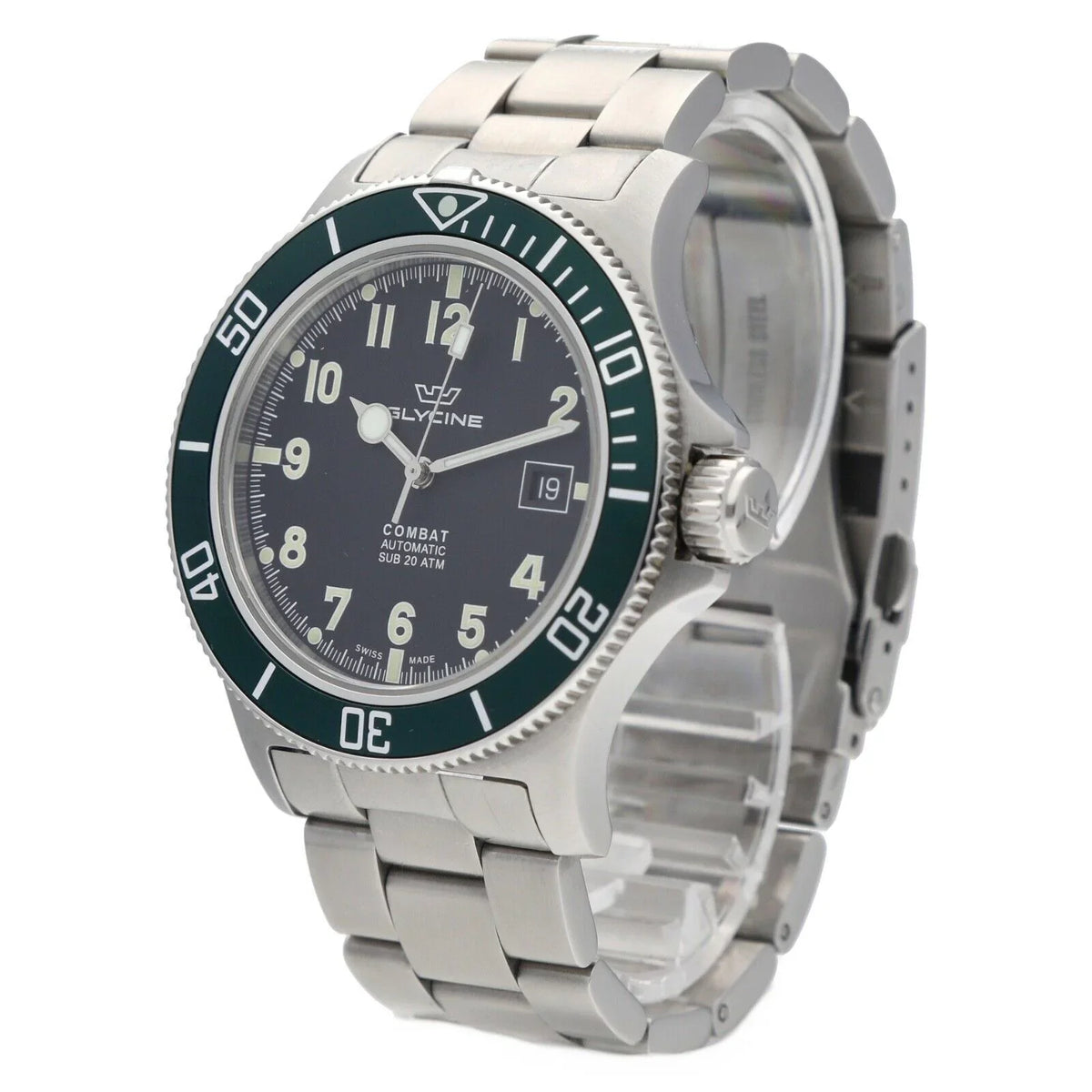 Automatic Watch Men's GL.0253 42mm Glycine Stainless Combat Green Bezel Steel