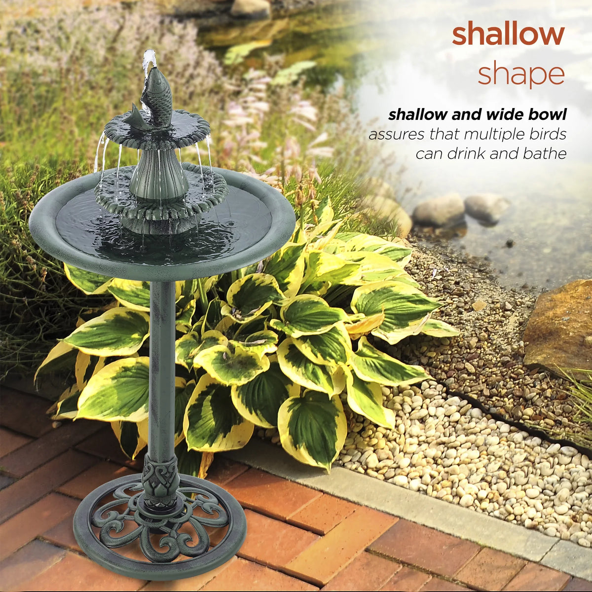 Plastic Bath, Pedestal Fountain Bird Alpine Corporation Green 3-Tier