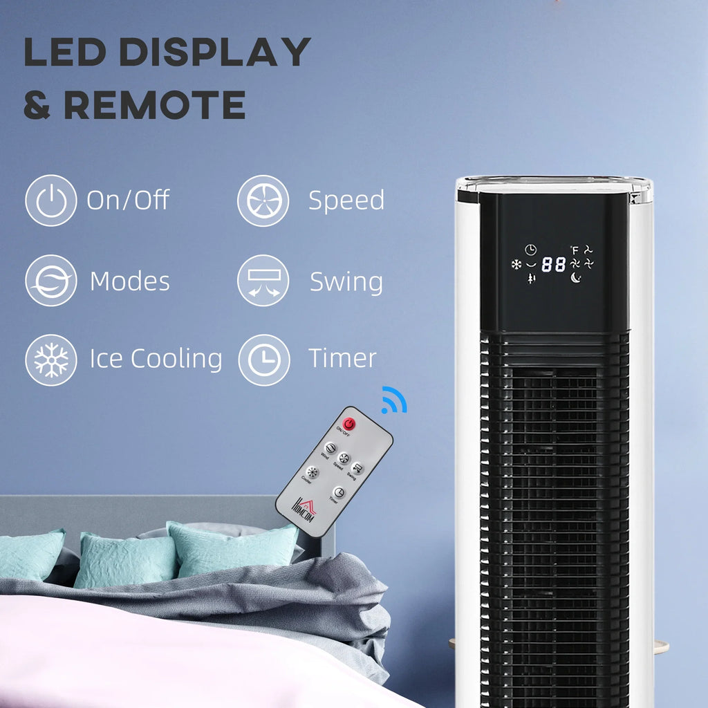 Cooling 1.6 LED Display, HOMCOM White Evaporative Oscillating, Water Air Humidifier Ice Cooler, 3-In-1 Portable Gal with Tank, Remote, Timer, and Fan 42"