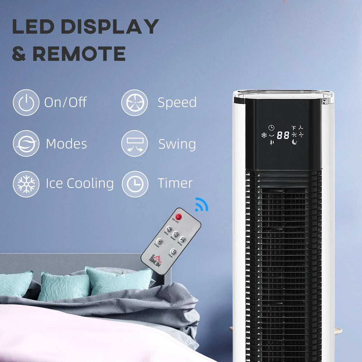 Cooling 1.6 LED Display, HOMCOM White Evaporative Oscillating, Water Air Humidifier Ice Cooler, 3-In-1 Portable Gal with Tank, Remote, Timer, and Fan 42"