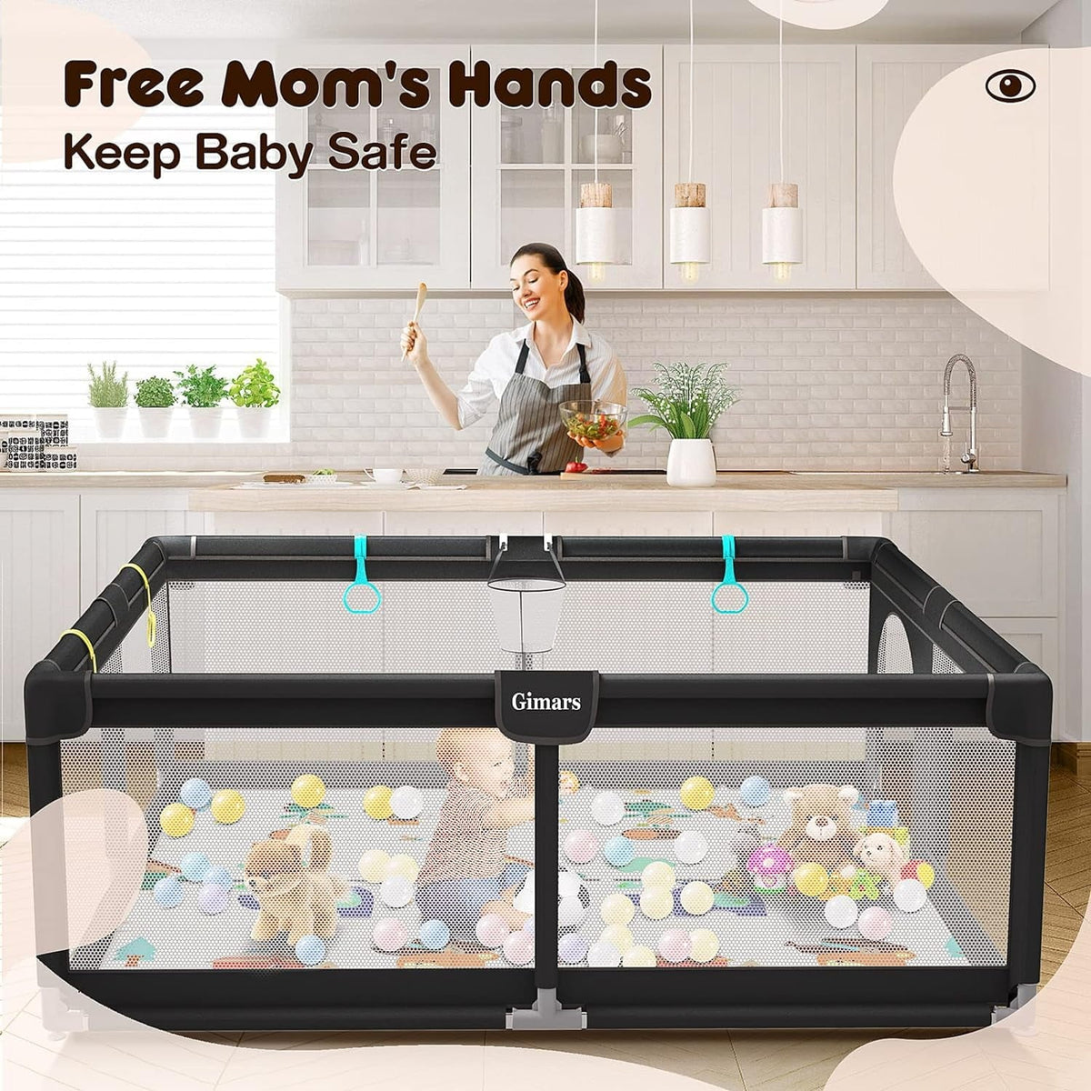 Protecting Top Yard Baby Play with 320D Large with Rod Padding Cotton Baby Zipper for for 6in1 Playpen Washable Toddlers, Playpen Padded Sturdy Safe & Gate with Playpen Babies, Upgraded Mat,