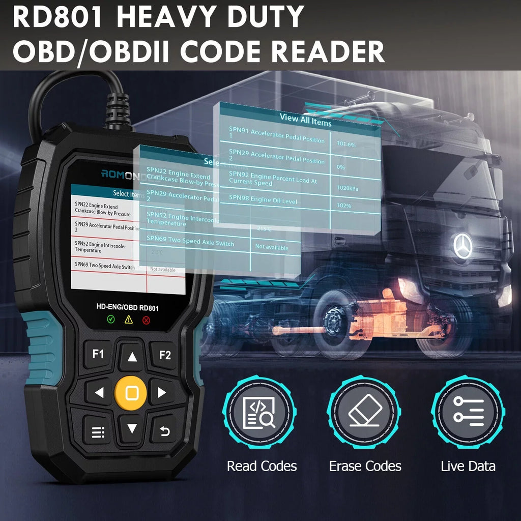 Oil Code Tools Diagnostic DPF Scanner Reset RD801 Truck Diesel Truck Heavy OBD2 Duty Scanner Romondes Reader