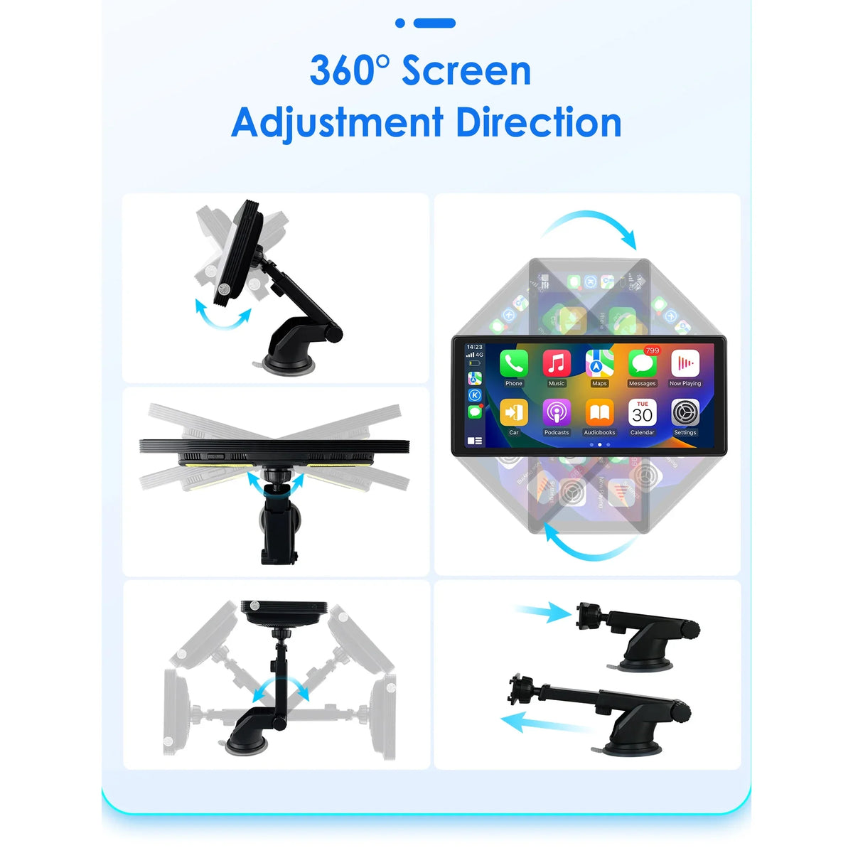 Player Adjustable 360° Apple Head Bluetooth Radio GPS Android Navigation Touchscreen 10.26" FM Link Carplay Stereo Car Auto Unit Mirror