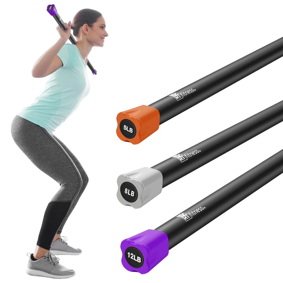 Body Workout Bar Weight With Exercise Fitness Steel Total XPRT Padded Aerobic Foam 5lb+8lb+12lb For