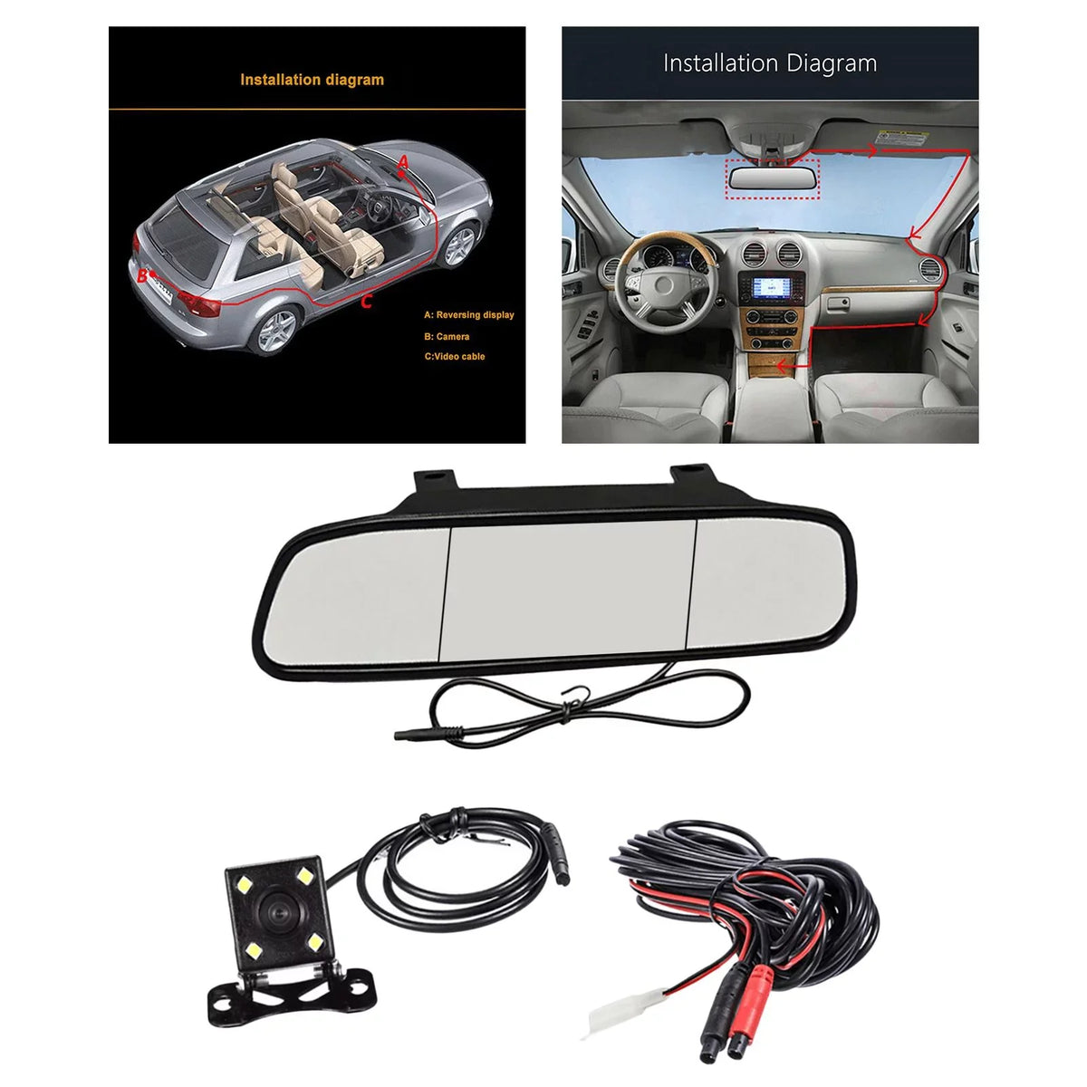 5 Car Rearview Monitor with Camera Inch Auto Display Reversing Mirror Video