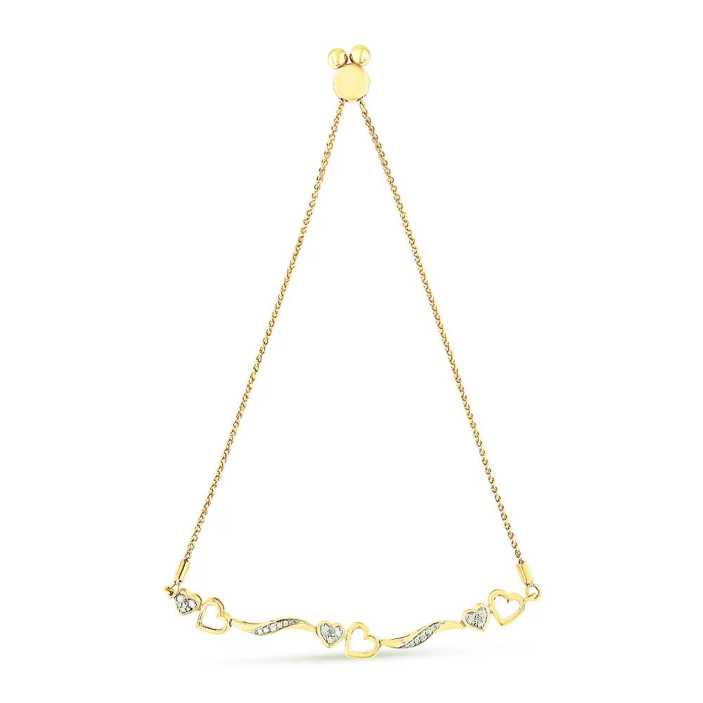 Wave Diamond Cttw 1/10 4"-10" .925 Gold Sterling Bolo 14K Color, Bracelet (I-J and Silver Adjustable I3 Hearts Plated Clarity) Yellow