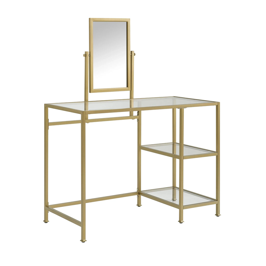 Furniture Crosley Desk/Mirror Glass Gold Vanity in Soft Tempered 2-Piece Aimee