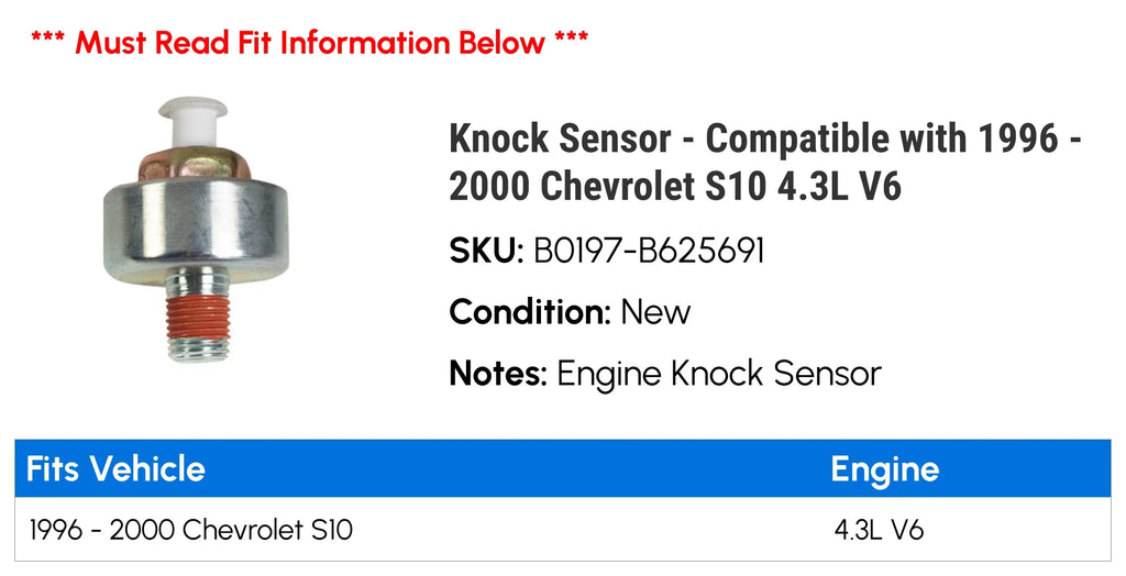 Chevy with 4.3L Compatible 1999 2000 - 1996 - 1998 Knock S10 1997 Sensor V6