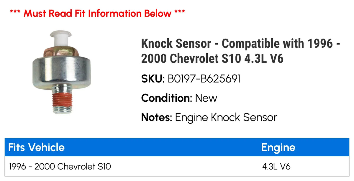 Chevy with 4.3L Compatible 1999 2000 - 1996 - 1998 Knock S10 1997 Sensor V6