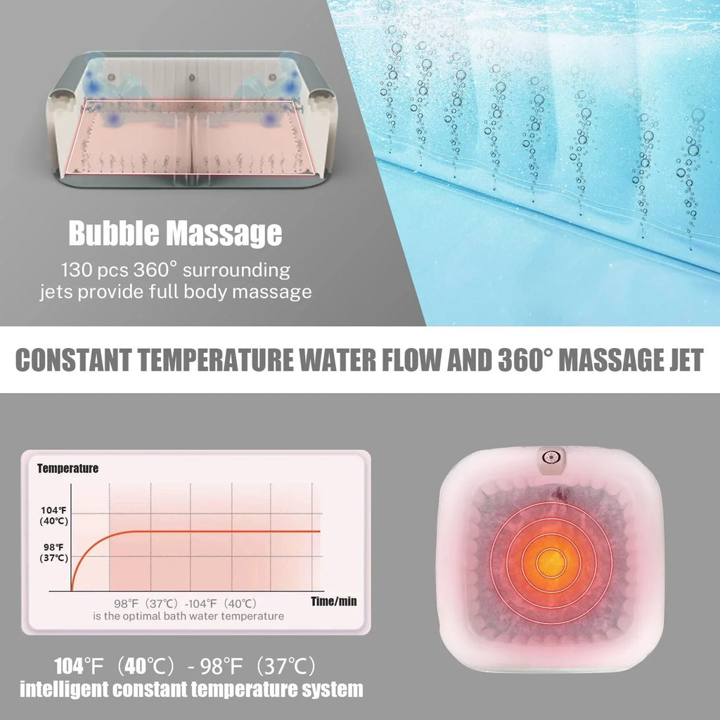 Lockable Capacity Hidden for 130 Machine, 104℉, Storage Tub Home Jets, 910L 73''Inflatable Hot Cover, Mat, Spa 6 Bag, Tub, with Indoor Hot Outdoor Massage Person Max