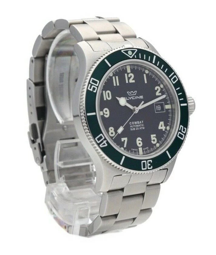 Automatic Watch Men's GL.0253 42mm Glycine Stainless Combat Green Bezel Steel