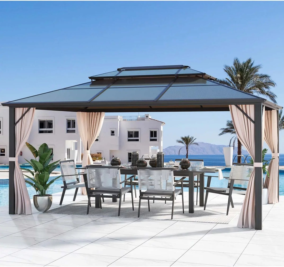 Hardtop Double Gazebo Garden, Frame with Aluminum Patio, Erommy for and Roof Polycarbonate Lawns 10'x13'