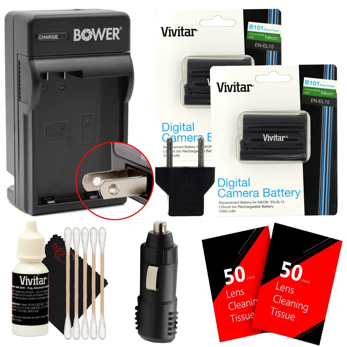D610 D750 for EN-EL15 Charger D7100 D7500 Nikon D7000 Vivitar D7200 Battery D810 + 2x