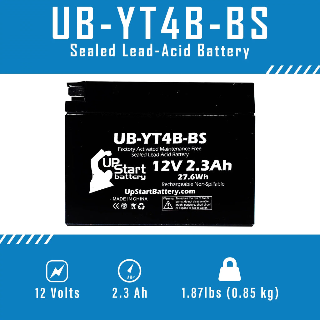 Free, 12V, 3-Pack Motorcycle Yamaha Activated, Battery Maintenance Factory Replacement UpStart SR400 UB-YT4B-BS - 2.3Ah, Battery 400CC for 2004