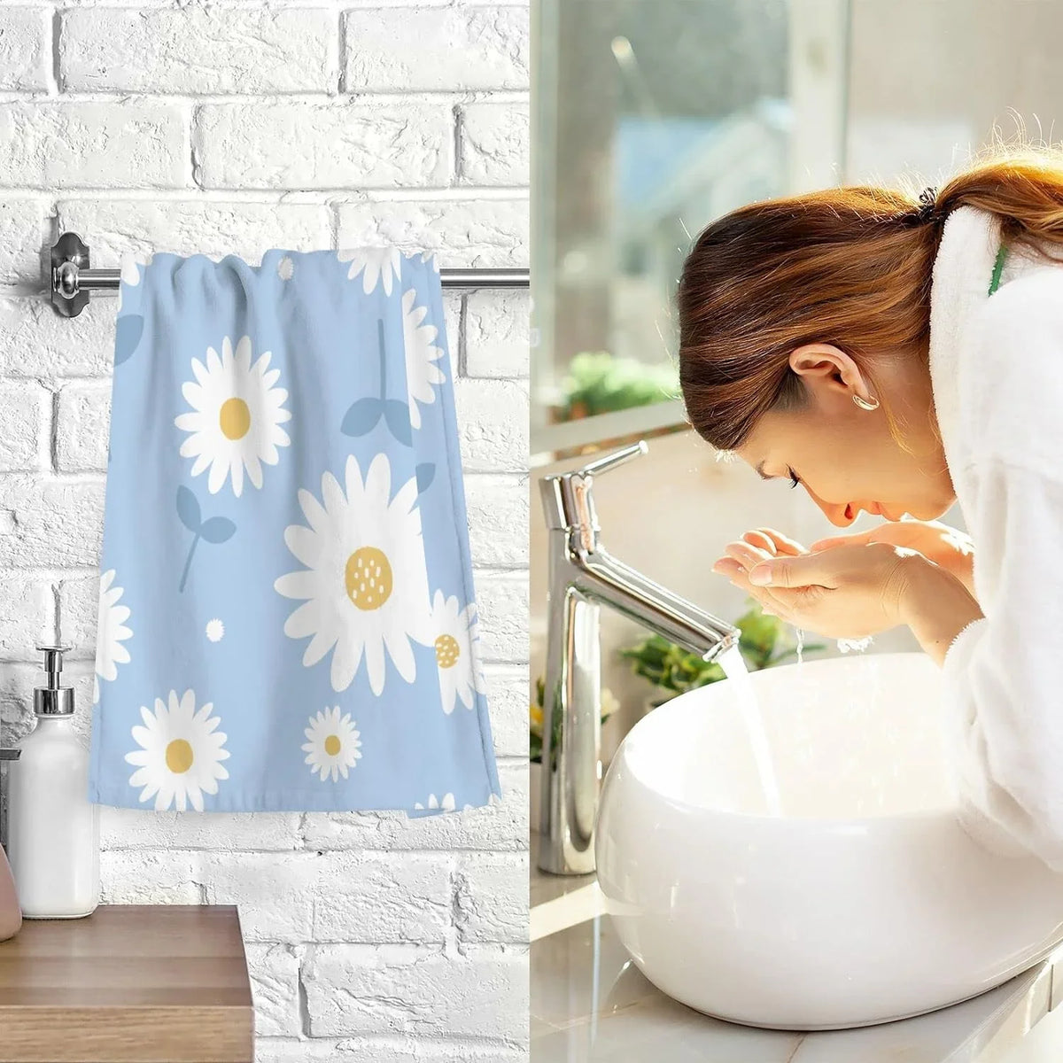 Wellsay Towel- Washcloths, Cotton Highly Hand Flower Pack Daisy Quick-Dry 2 Absorbent Set of Bath Blue Towel Face